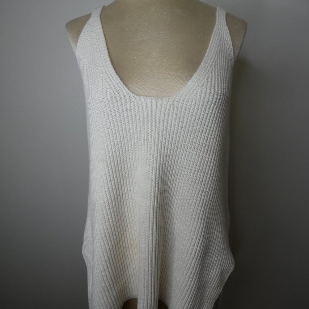 Helmut Lang Women's L Rib Knit Sweater Tank Top White 100% Cotton Double VNeck - Picture 10 of 10